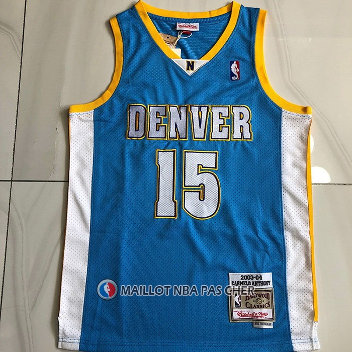Maillot Denver Nuggets Carmelo Anthony NO 15 Mitchell & Ness 2003-04 Bleu